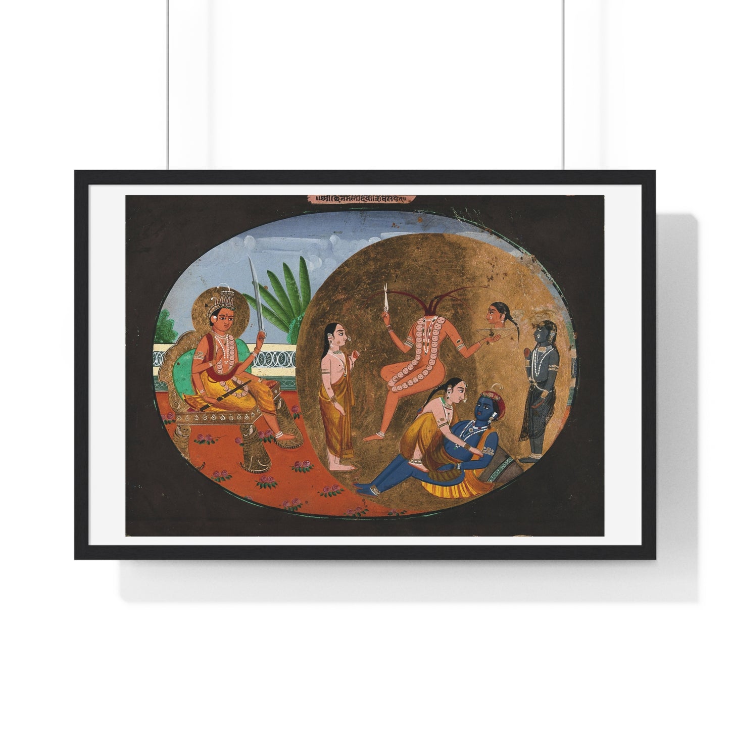 Hindu Deities Shiva, Chhinnamasta, Kamadeva and Rati, 19th Century Gouache Painting by an Indian Artist, Framed Print