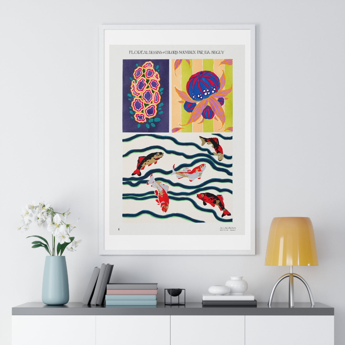 Art Deco & Art Nouveau Pattern, Plate no 6 from 'Floréal: Dessins & Coloris Nouveaux' (1925) by Emile-Alain Séguy, from the Original, Framed Print