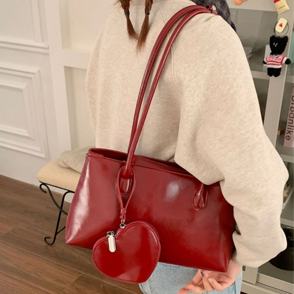 'Red Love' Earphone Large Capacity Long Handle Shoulder Handbag
