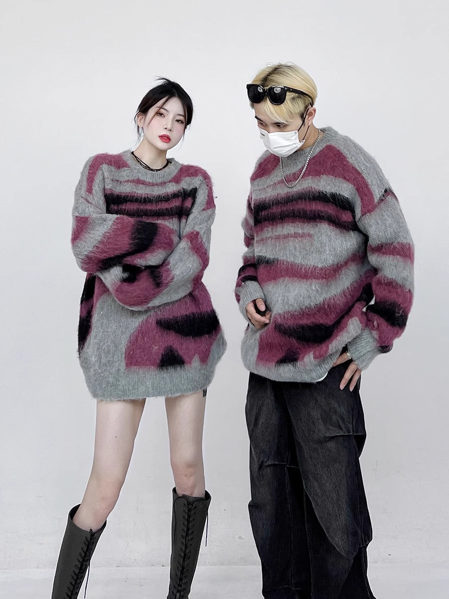 Unisex Retro Contrast Colour Loose Sweater