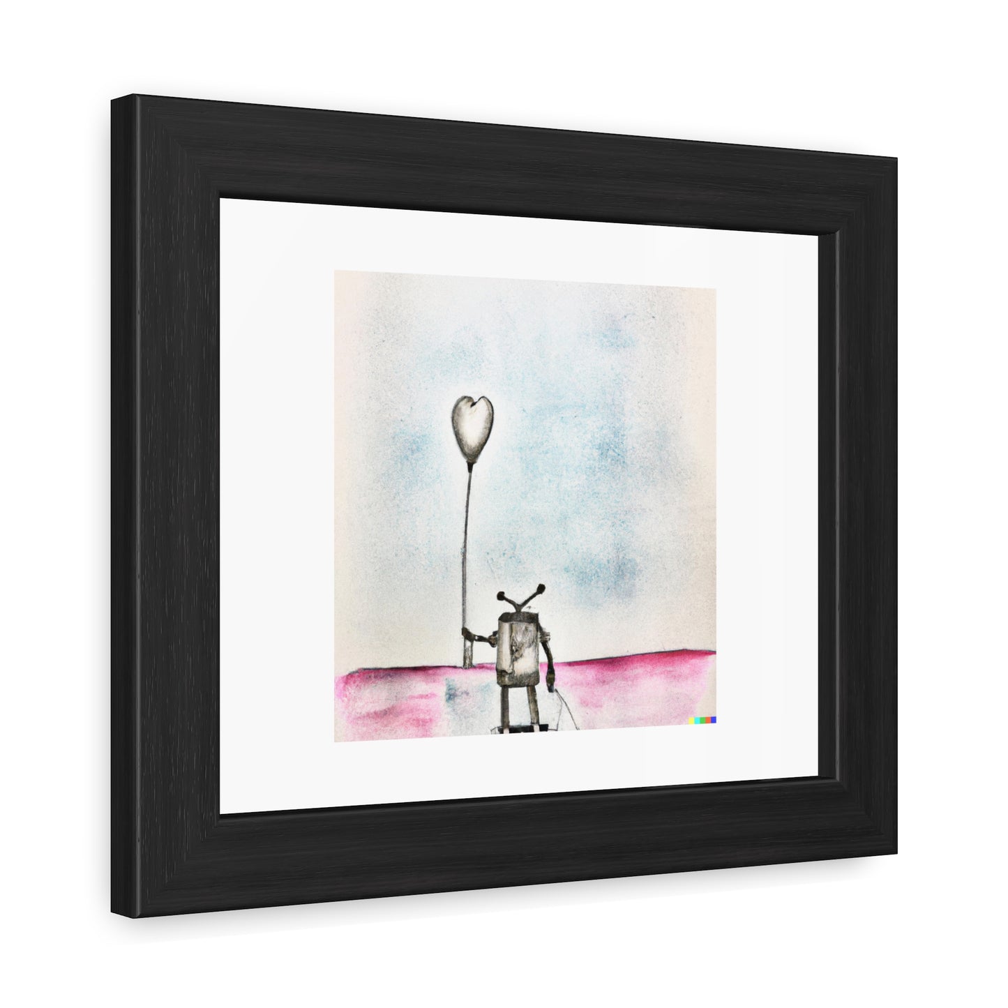 Abstract Pencil And Watercolour Art Of A Lonely Robot 'Designed by AI' Wooden Framed Print