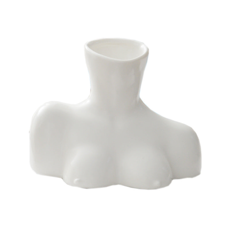 Minimalist Human Head and Shoulders Vase, Sculpture Decorative Figure