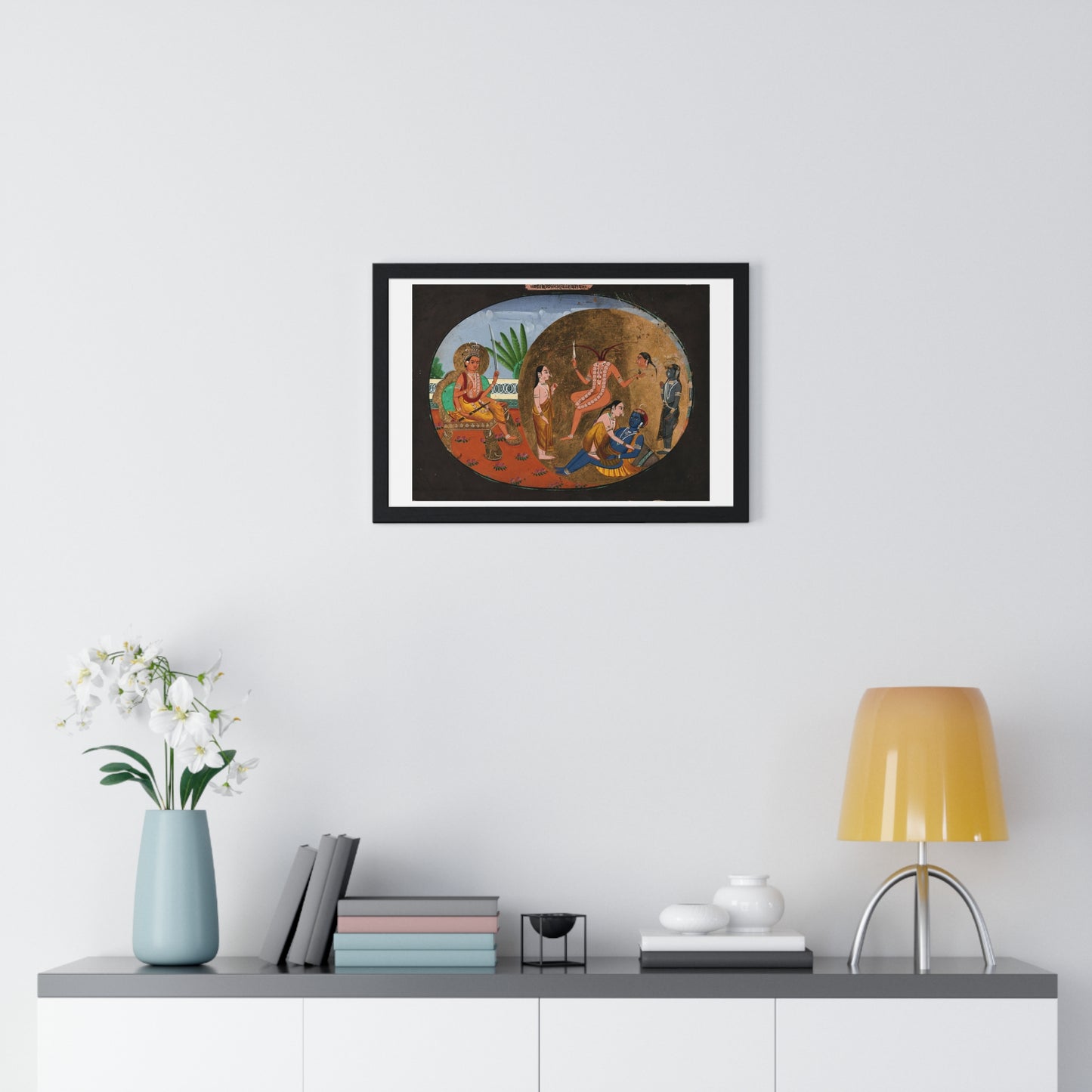 Hindu Deities Shiva, Chhinnamasta, Kamadeva and Rati, 19th Century Gouache Painting by an Indian Artist, Framed Print