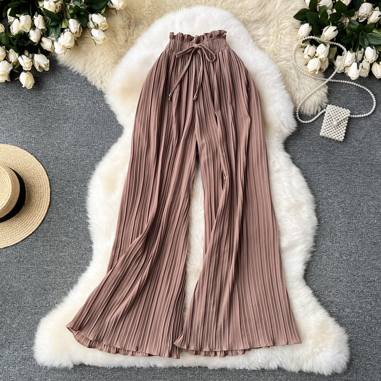 Vireous Women's Slim-Fit Draped Effect Wide Leg Pleated Pants