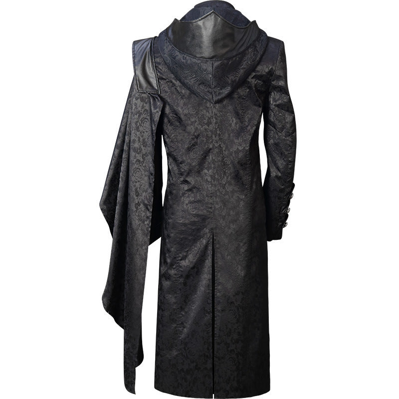 Black Unisex Leather Punk Gothic, Military-Style Cape Coat
