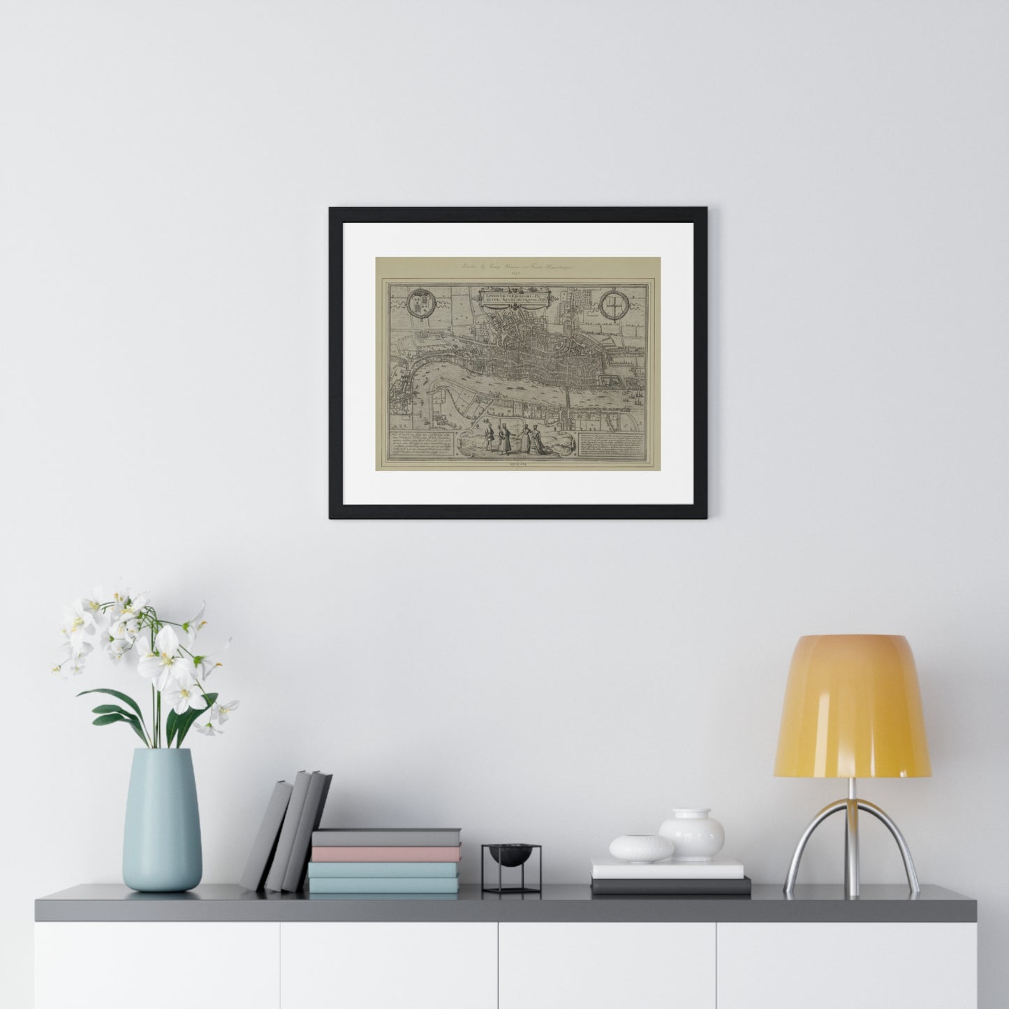 Tudor Antique Map of London (1572) 'Londinum Feracissimi Angliae Regni Metropolis' from the Original, Framed Print