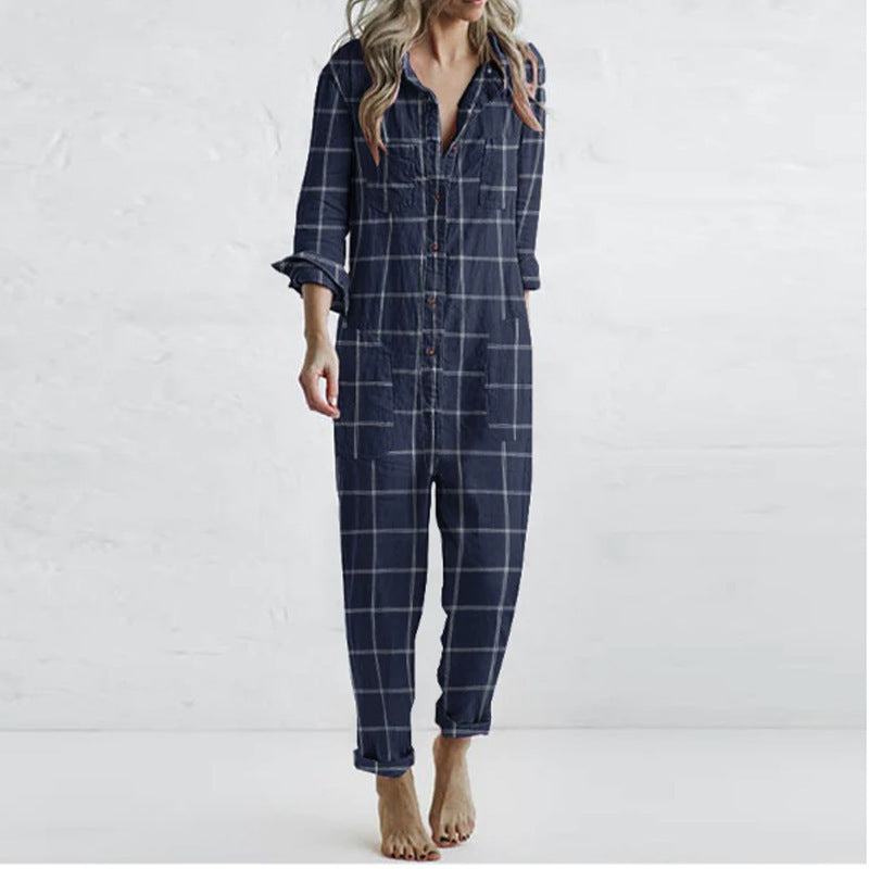 Women's Plaid-Printed Casual Lazy Daily Wear Jumpsuit