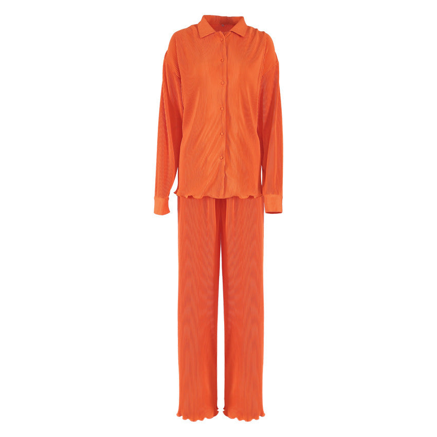 Long-Sleeve Woollen Fine RIb Knit Women's Pant Suit