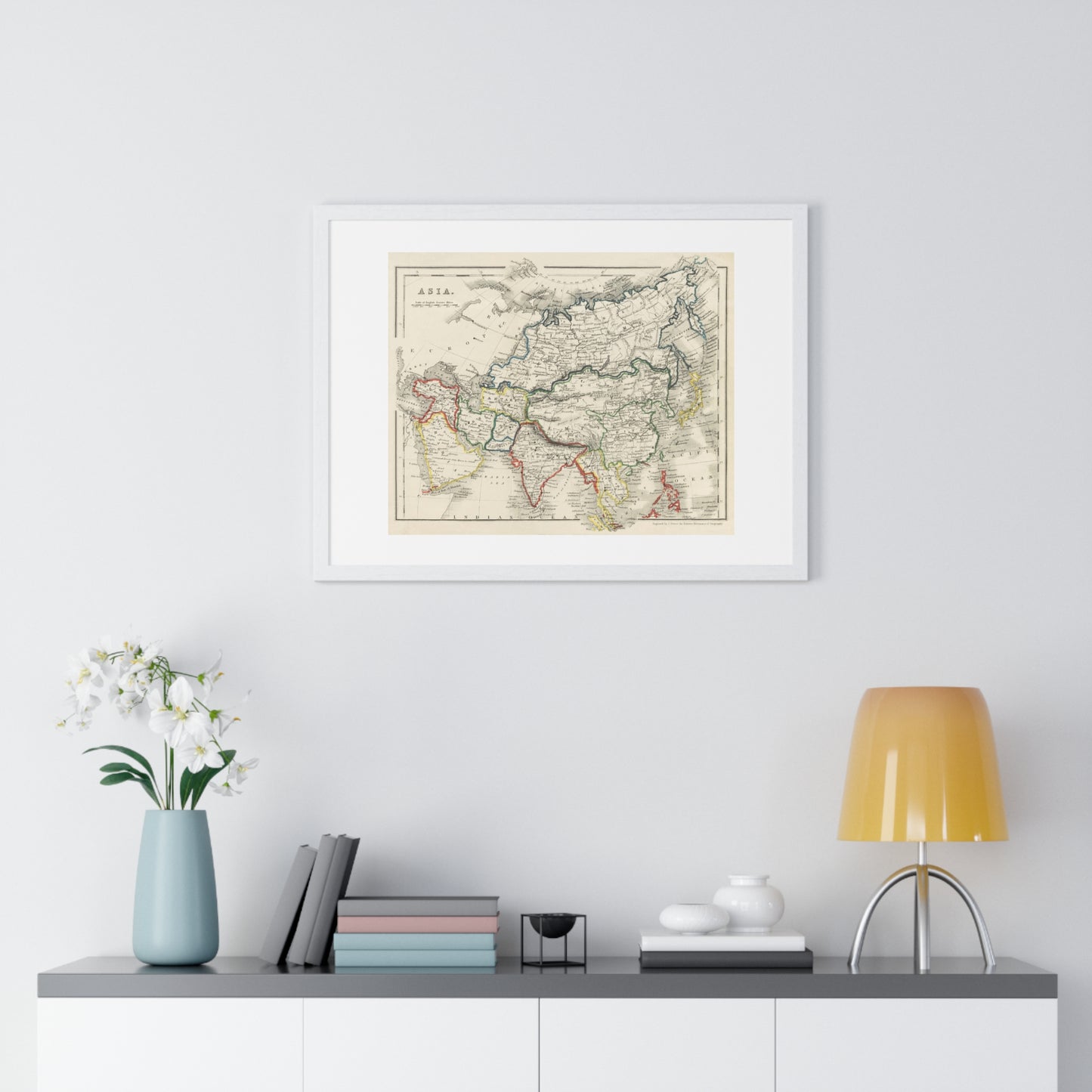Antique Map of Asia from 'Beeton's Dictionary of Geography' (1868) by Samuel Orchart Beeton, from the Original, Framed Art Print