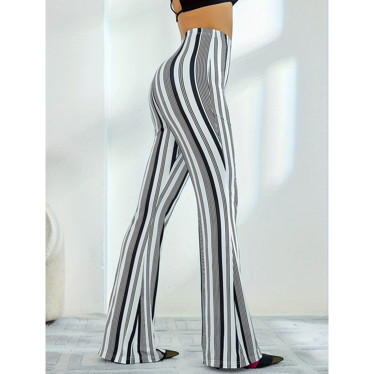 Vireous Striped Leisure Yoga Sports, Bootcut Women's Casual Pants