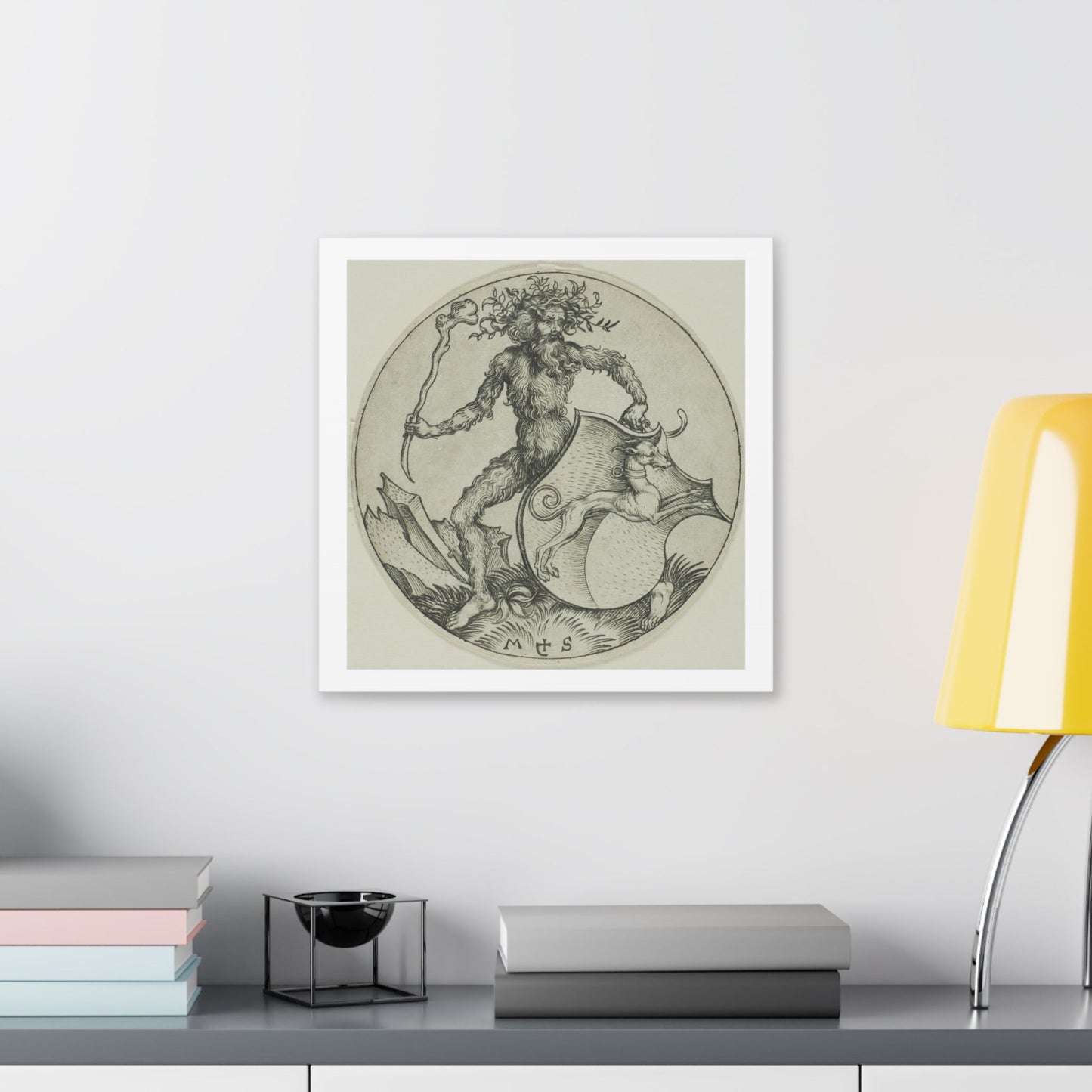 Shield with a Greyhound, Held by a Wild Man (1470–1491) by Martin Schongauer, from the Original, Canvas Print