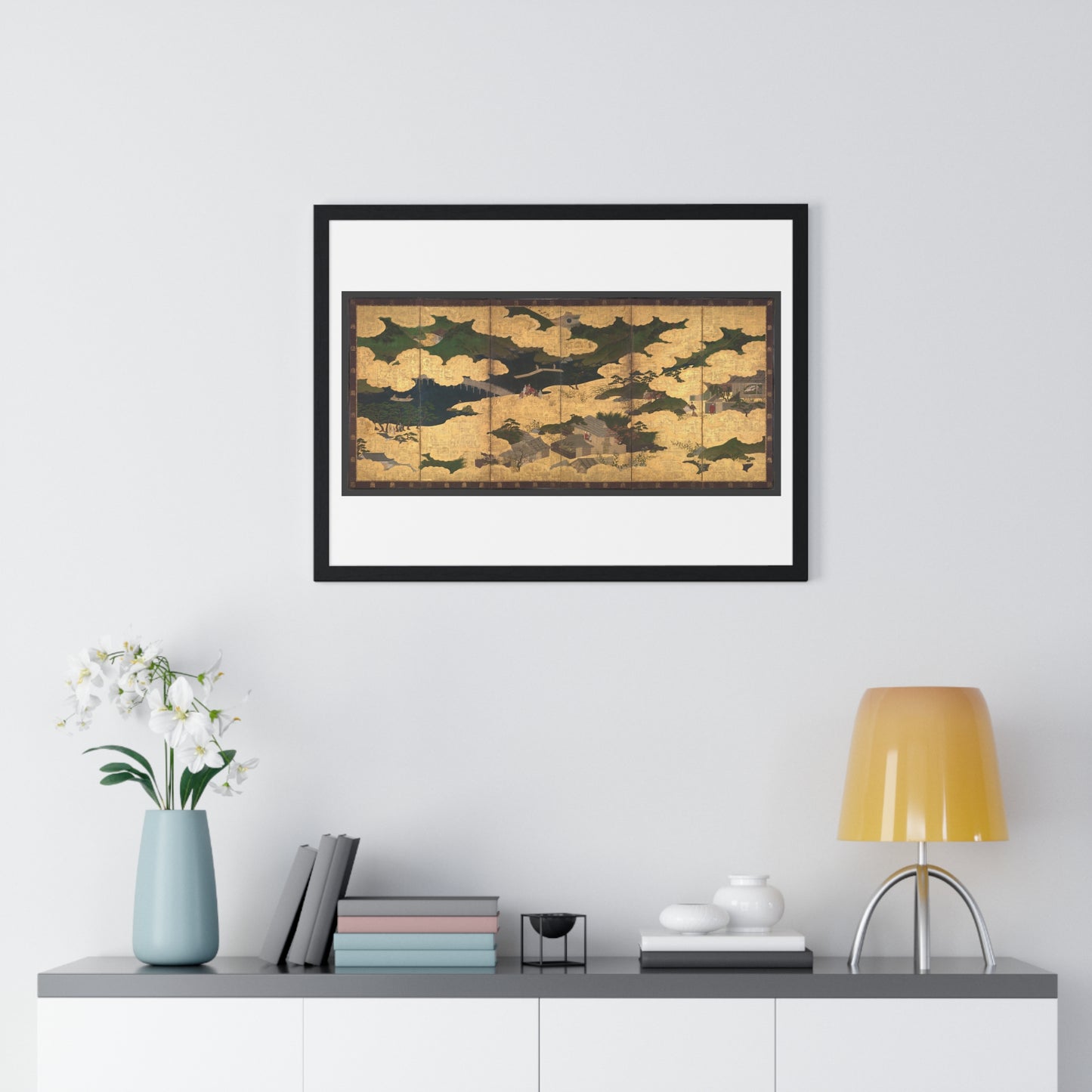 Japanese 13th Century Screen Painting, Kogō and the Imperial Procession to Ōhara, from The Tale of the Heike (Heike Monogatari) Framed Print