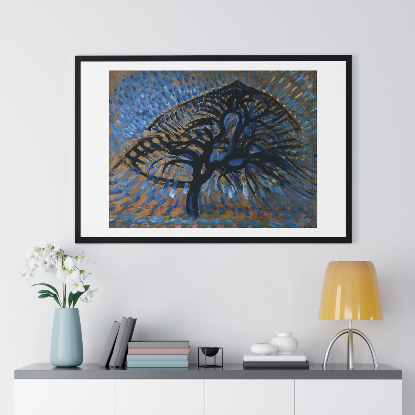 Apple Tree, Pointillist Version (1908–1909) by Piet Mondrian, from the Original, Framed Art Print