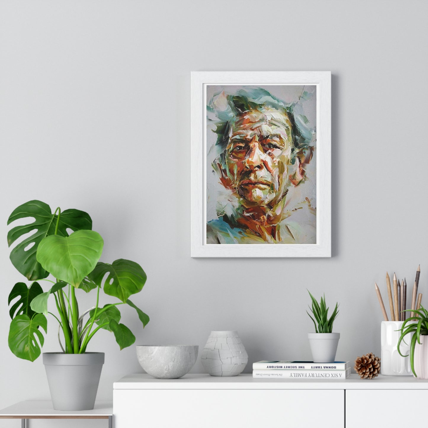 Male Portrait, Impasto Painting Style 'Designed by AI' Framed Art Print