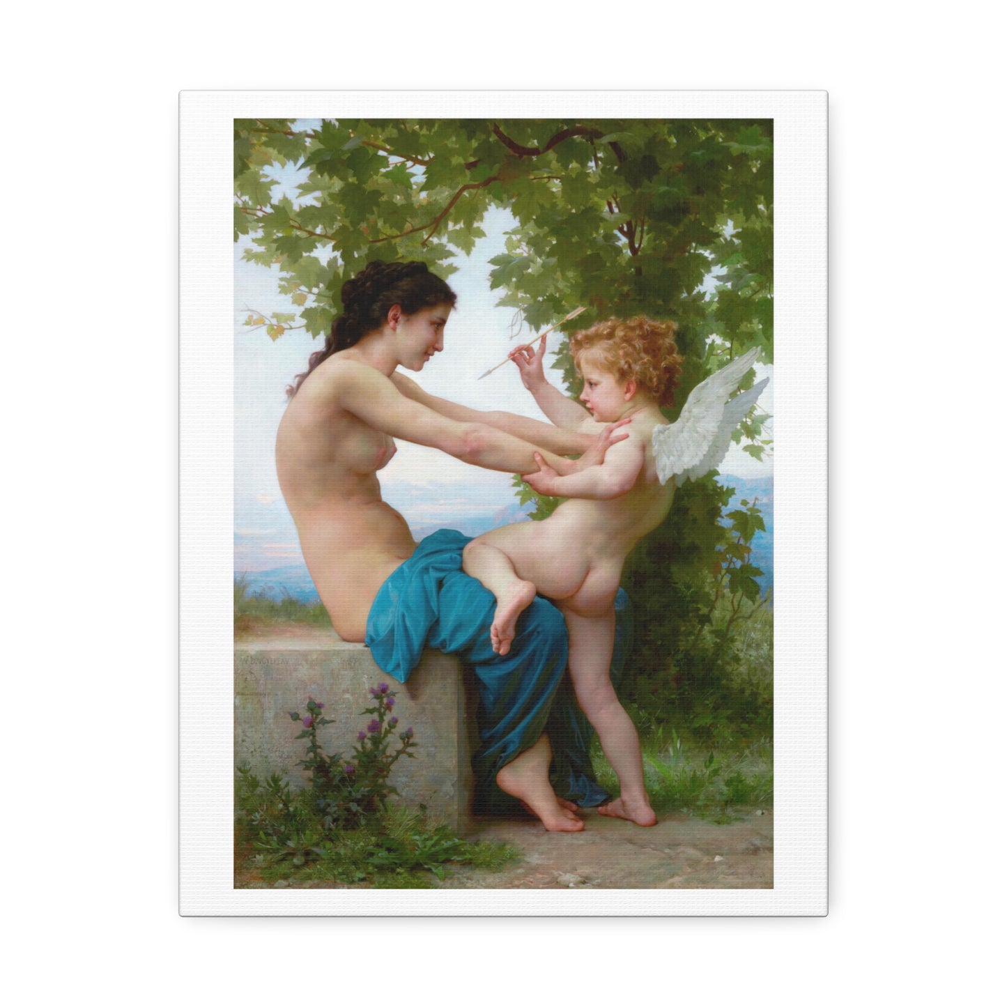 A Young Girl Defending Herself against Love (circa 1880) by William-Adolphe Bouguereau, Art Print from the Original on Canvas