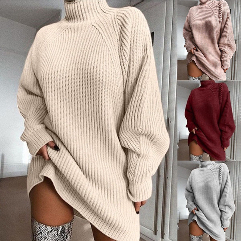Ribbed Turtleneck Long Soft Women's Sweater Dress, Plus Sizes