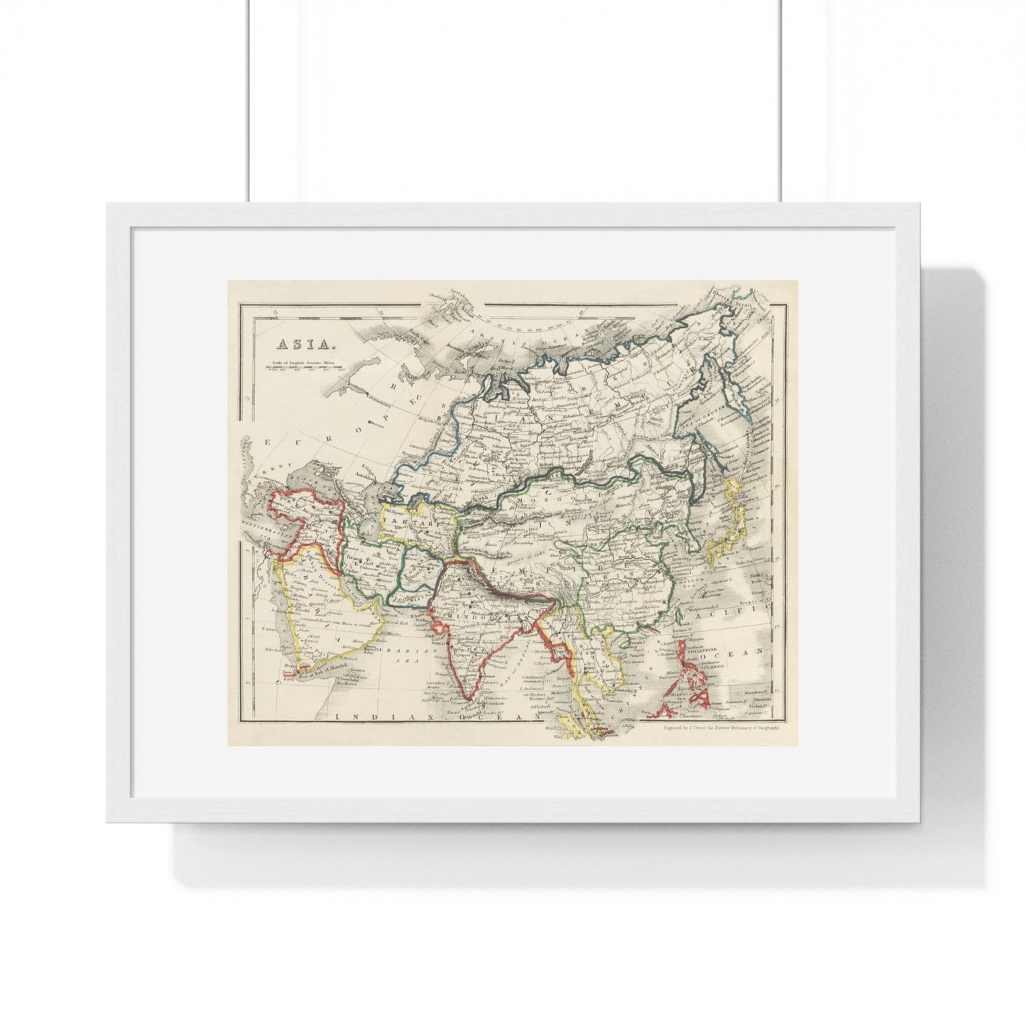 Antique Map of Asia from 'Beeton's Dictionary of Geography' (1868) by Samuel Orchart Beeton, from the Original, Framed Art Print