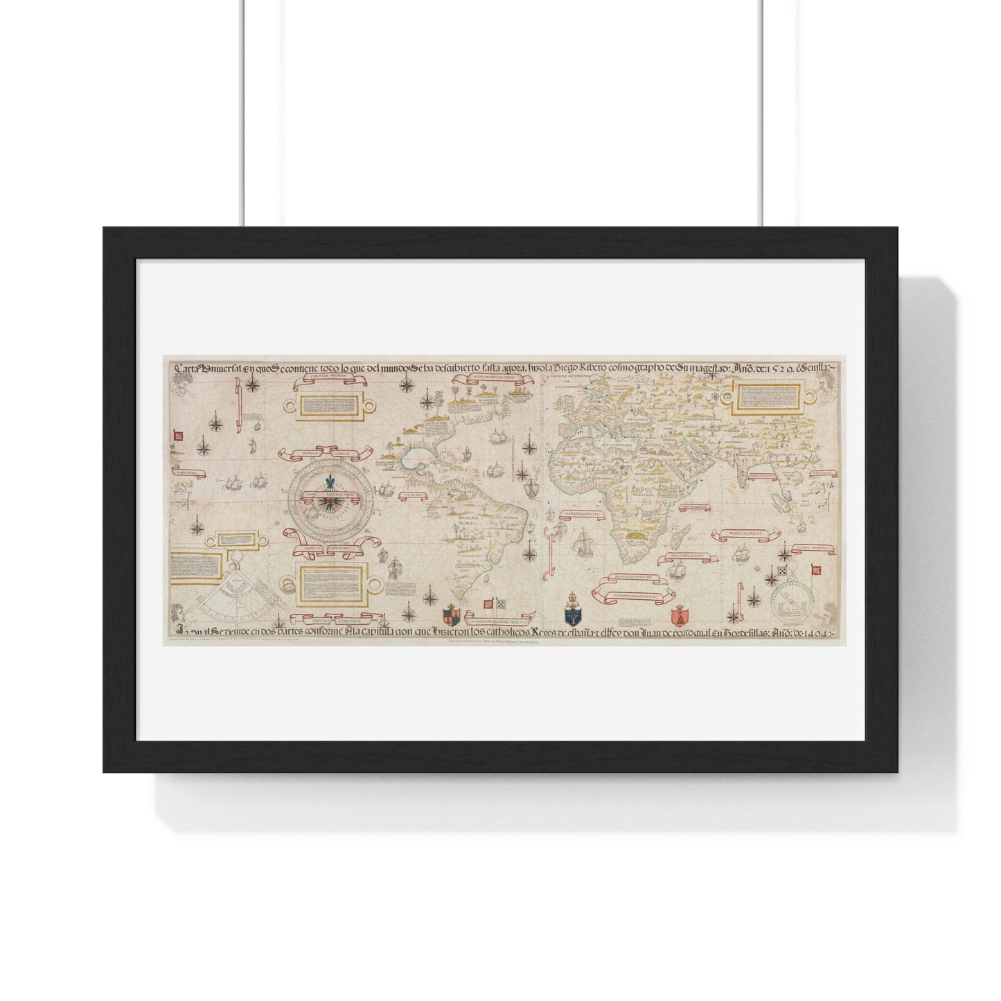 World Map (1527) by Diogo Ribeiro, from the Original, Framed Art Print