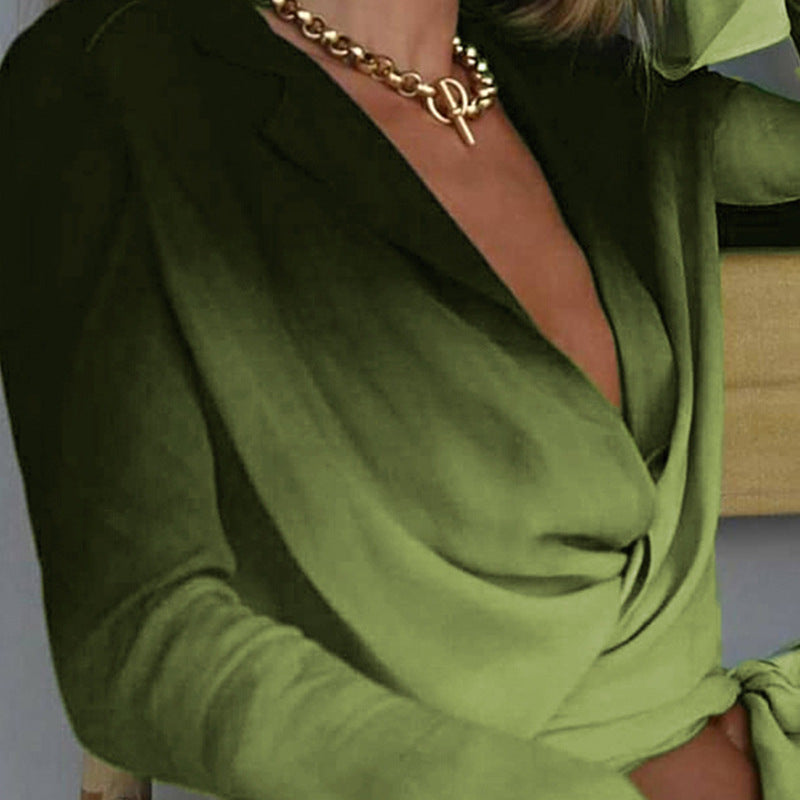 Women's Elegant Graduated Green Lace-Up Top
