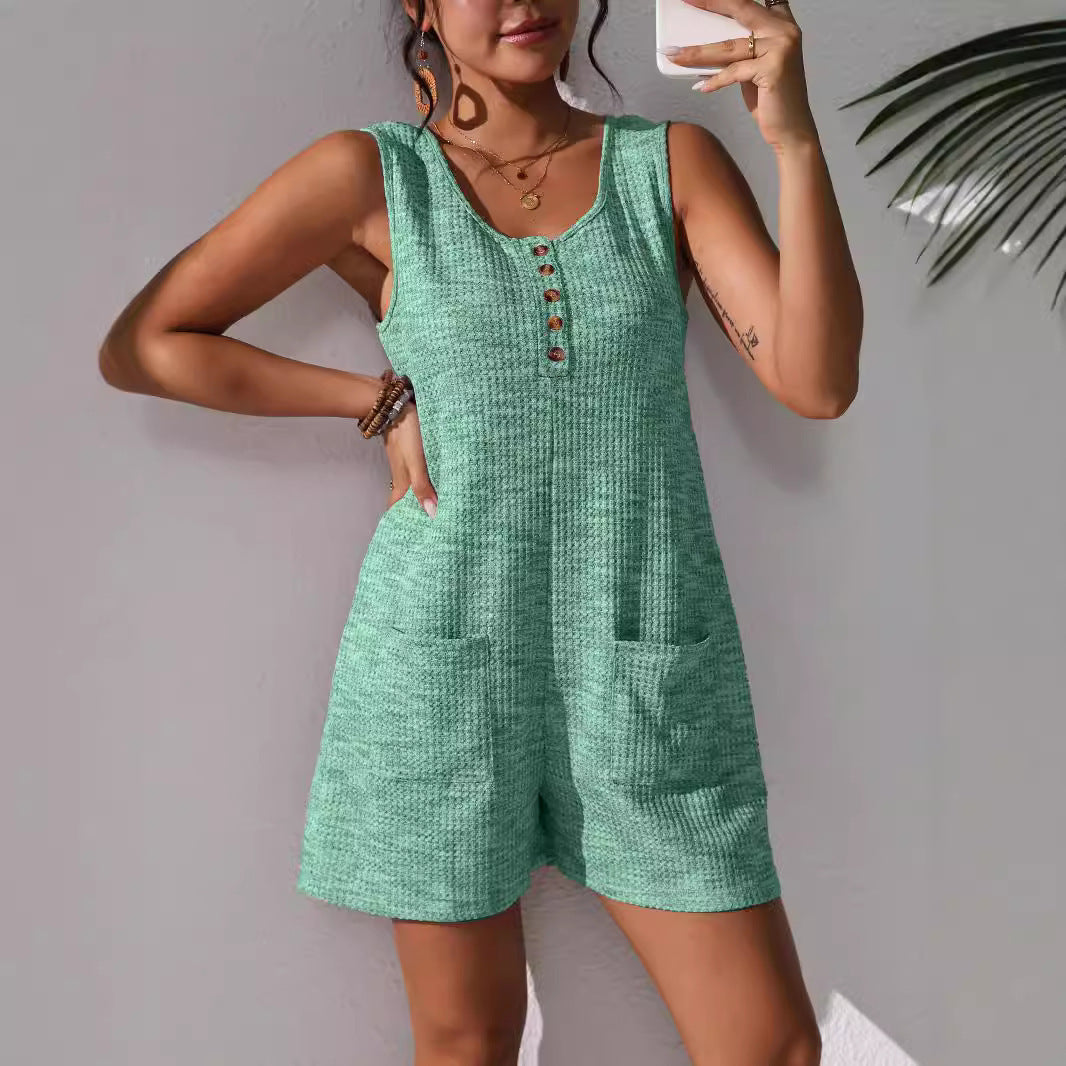 Casual Button Pocket Vest Women's Jumpsuit, Multi Colours