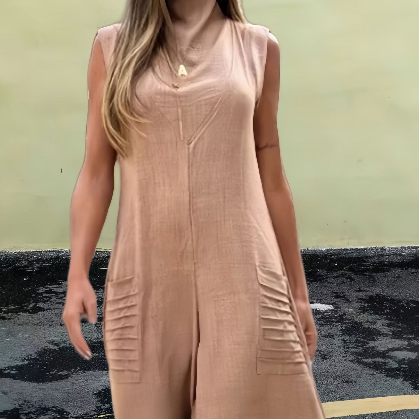 Linen Fashion One-Piece Wide-Leg Rompers
