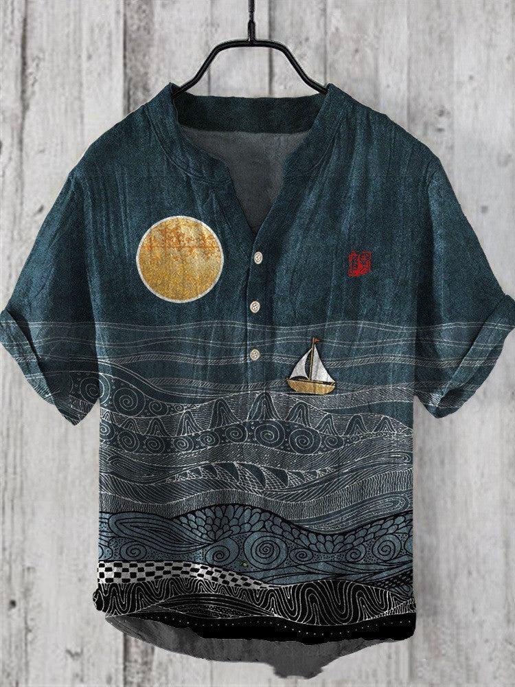 Summer Men's Short-Sleeve Abstract Nature Print Shirt, Multi Designs