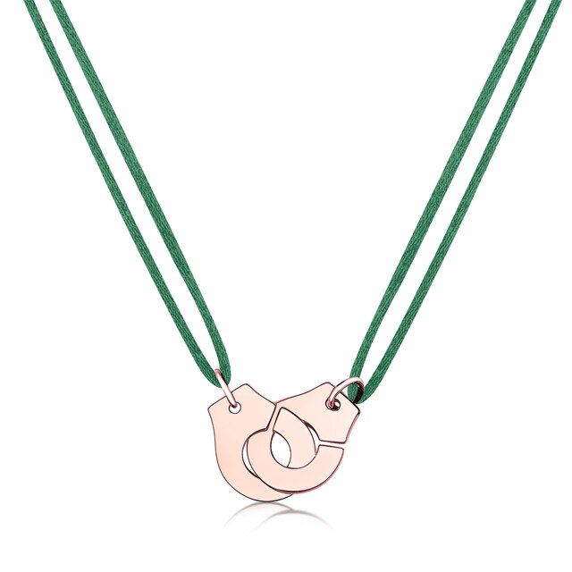 Handcuff Pendant Necklace, 925 Sterling Silver with Adjustable Cord