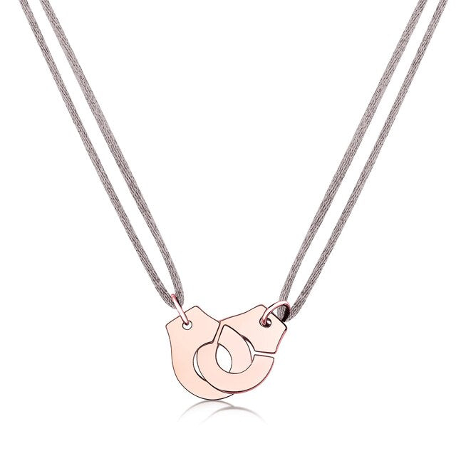 Handcuff Pendant Necklace, 925 Sterling Silver with Adjustable Cord