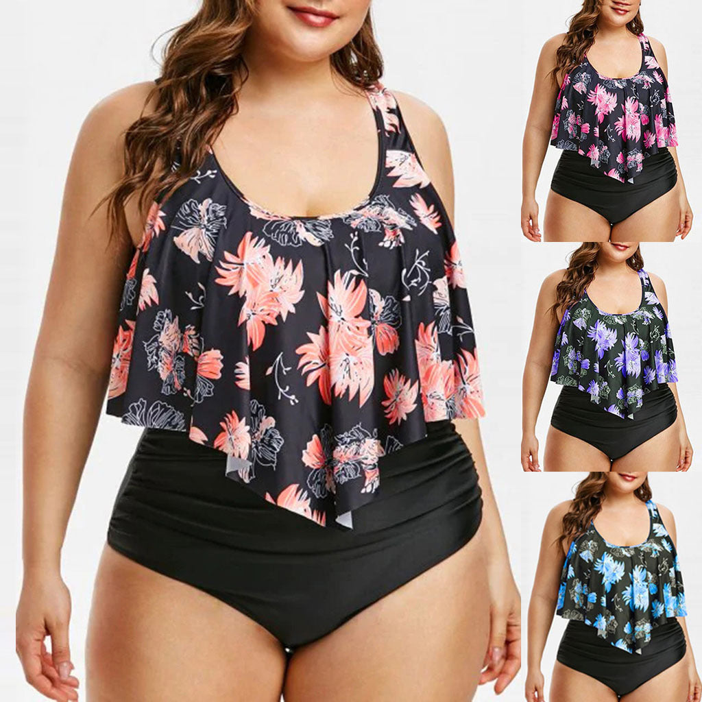 Women's High Waist Ruffle One-Piece Swimwear, Plus Sizes