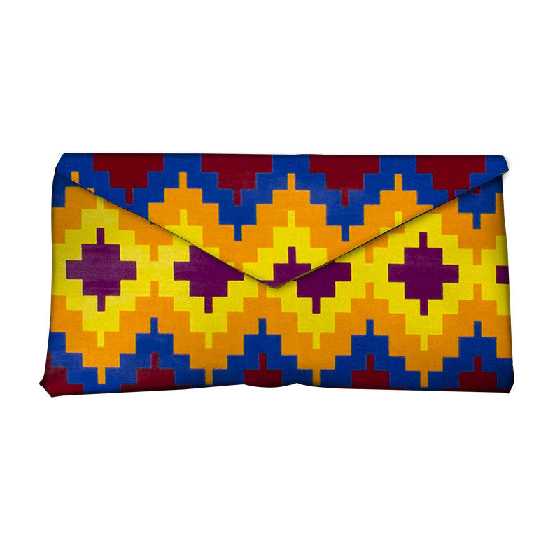 African and Geometric Printed Clutch Handbag