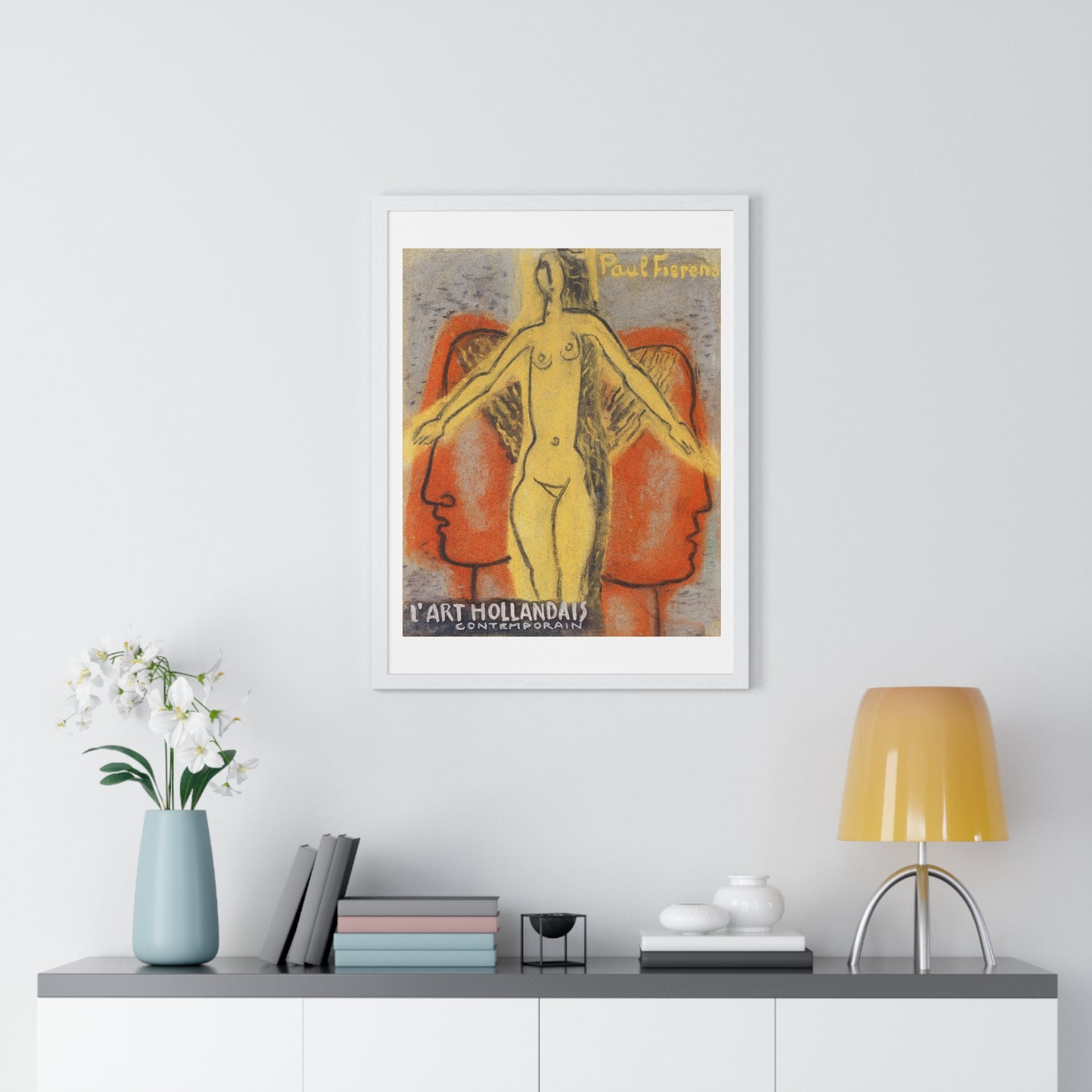 Naakte Vrouw Tussen Twee van Elkaar weg Kijkende Mannen Hoofden (1933) by Leo Gestel, from the Original, Framed Art Print