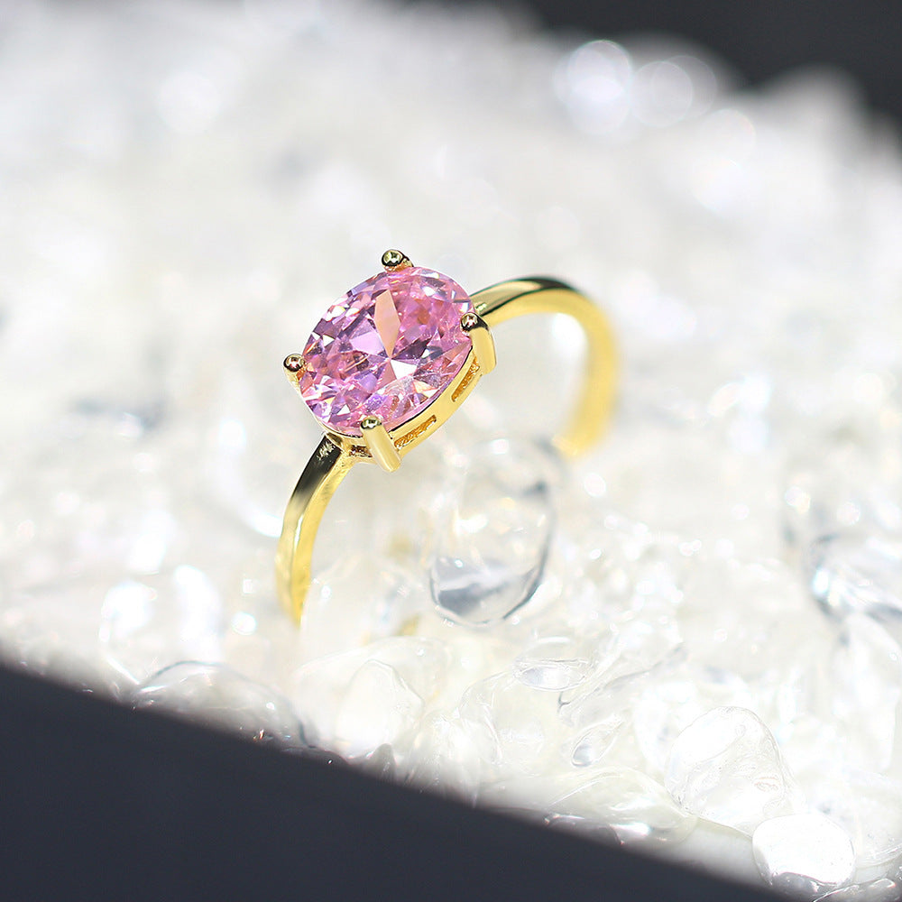 Women's Engagement Ring, Traditional Four-Claw Zirconia Gold Plated