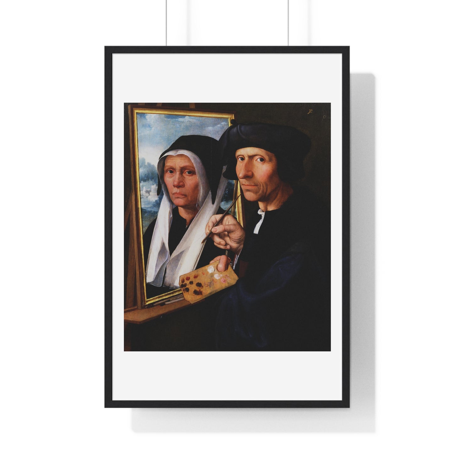 Jacob Cornelisz van Oostsanen Painting a Portrait of His Wife (circa 1550) by Dirck Jacobsz, from the Original, Framed Print