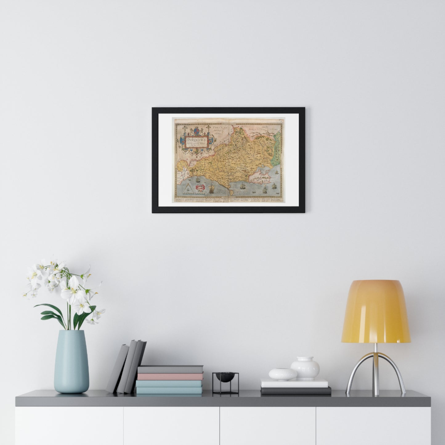 Tudor Antique Map of Dorset from Lord Burghley's Atlas (1579) from the Original, Framed Print
