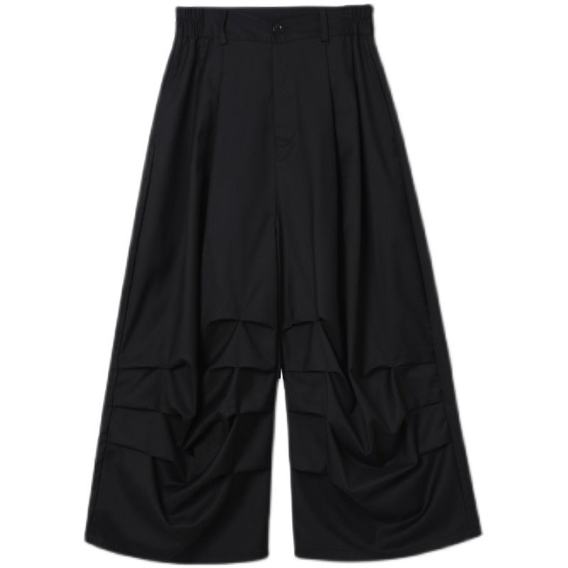 High Street Trendy, Dark Pleated Cropped Stage Wear Casual Unisex Pants