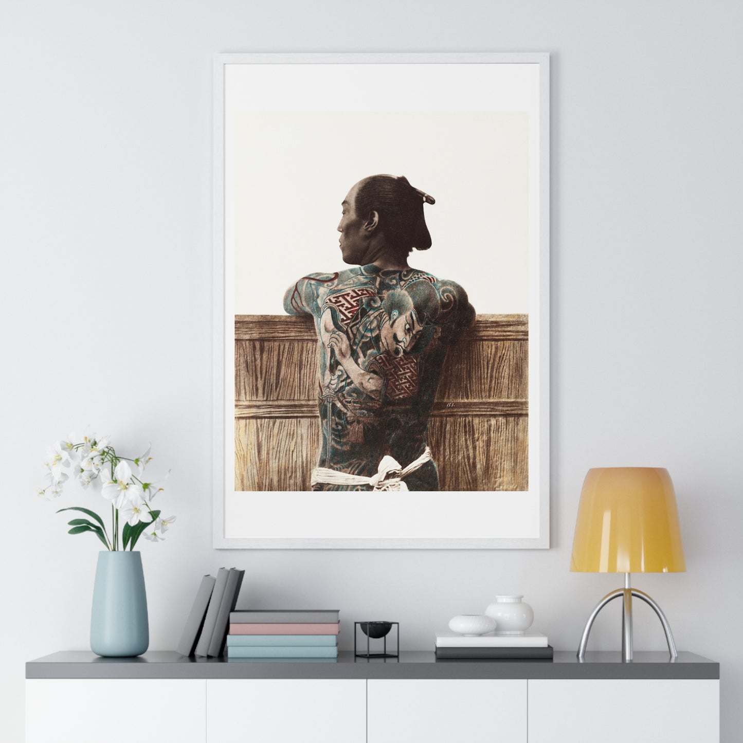 Nude Photography of Tattooed Japanese Man (1870s –1890s) by Kusakabe Kimbei, from the Original, Framed Print