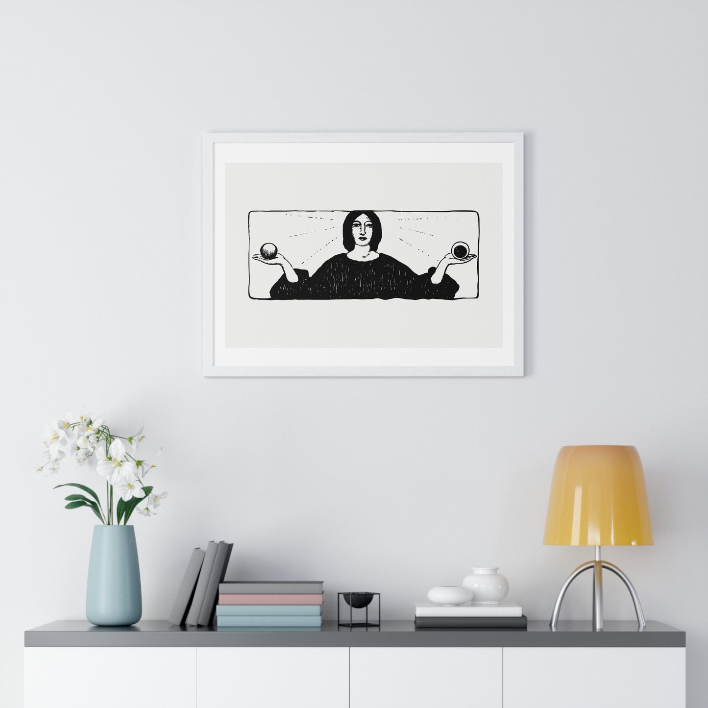 Woman Holding Balls, Religious Vintage Illustration, from the Original, Framed Art Print