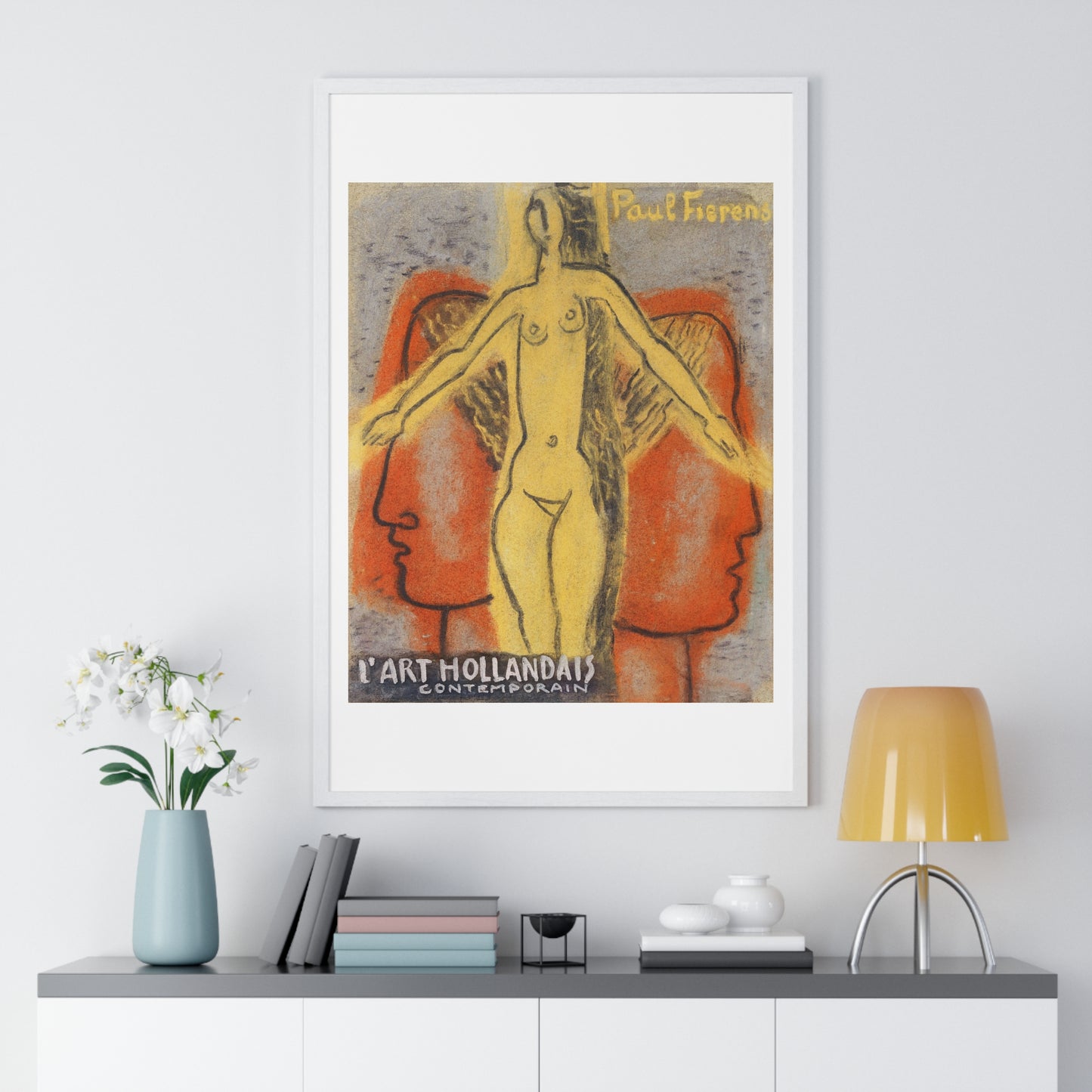 Naakte Vrouw Tussen Twee van Elkaar weg Kijkende Mannen Hoofden (1933) by Leo Gestel, from the Original, Framed Art Print