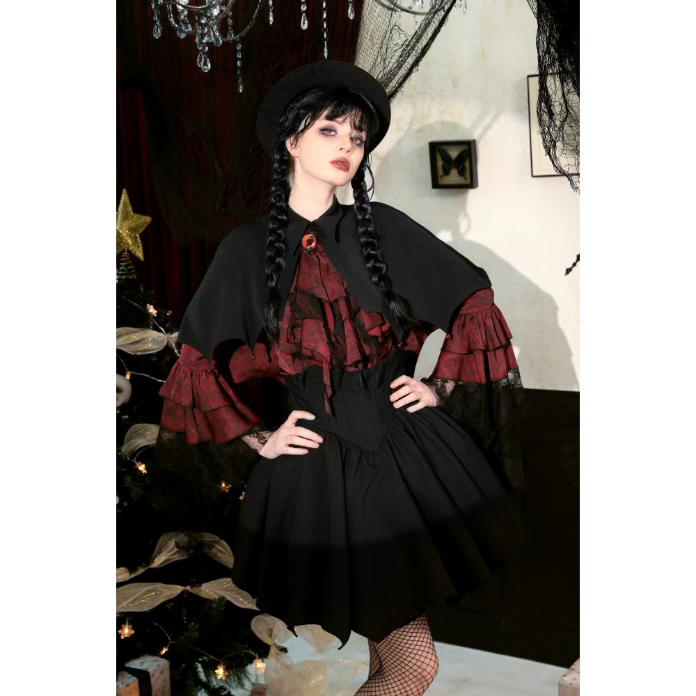 Dark in Love Camazotz Vampire Bat-Shaped Capelet in Black and Blood Red