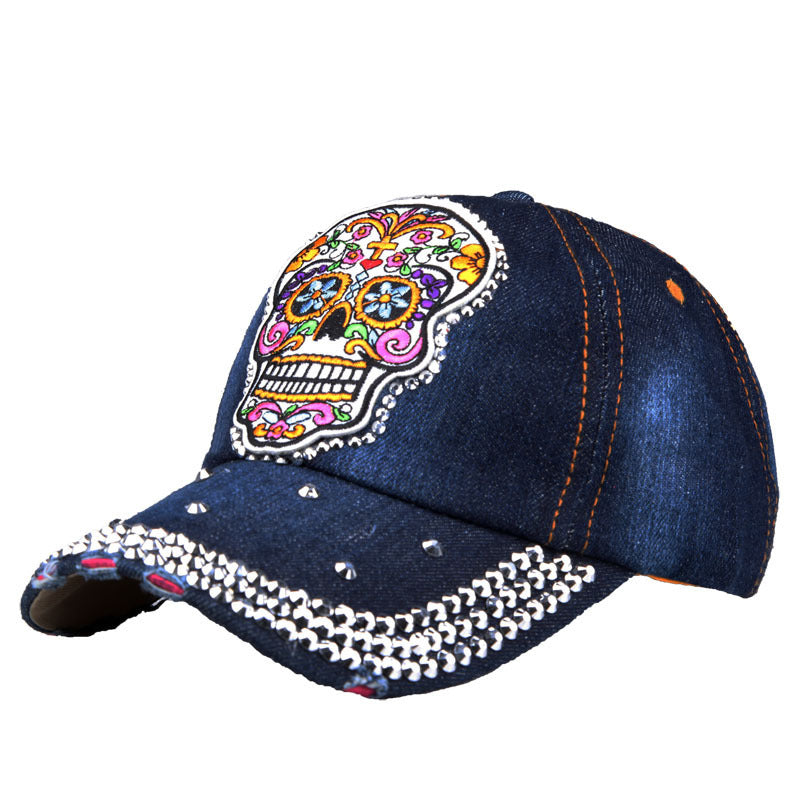 Skull Embroidery Applique Diamond Baseball Cap