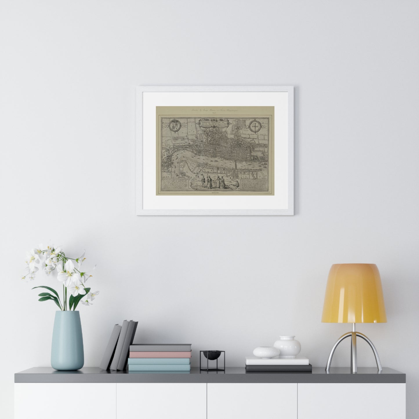 Tudor Antique Map of London (1572) 'Londinum Feracissimi Angliae Regni Metropolis' from the Original, Framed Print