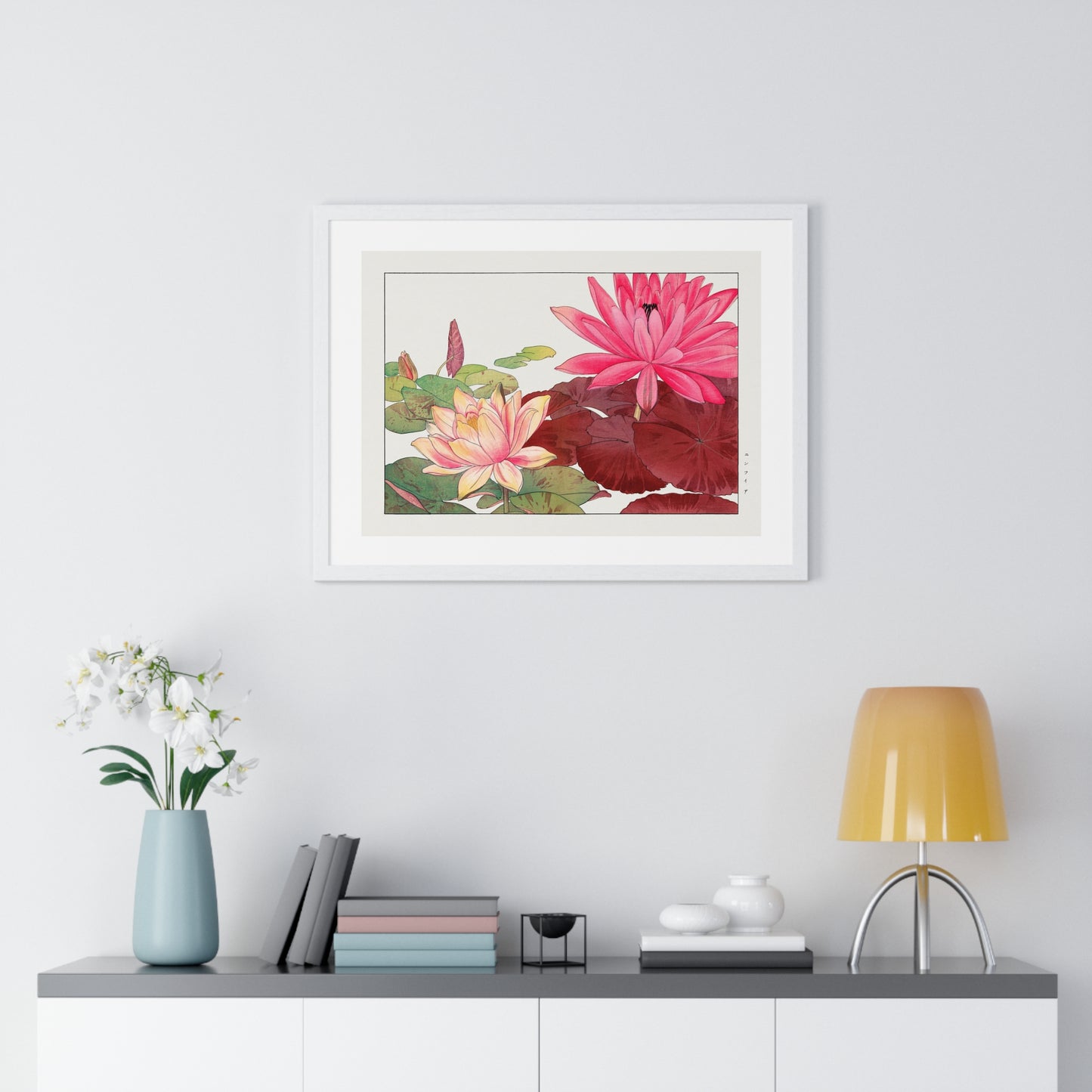 Japanese Woodblock Art, Nymphaea Lotus (1917) by Tanigami Kônan, from the Original, Framed Print