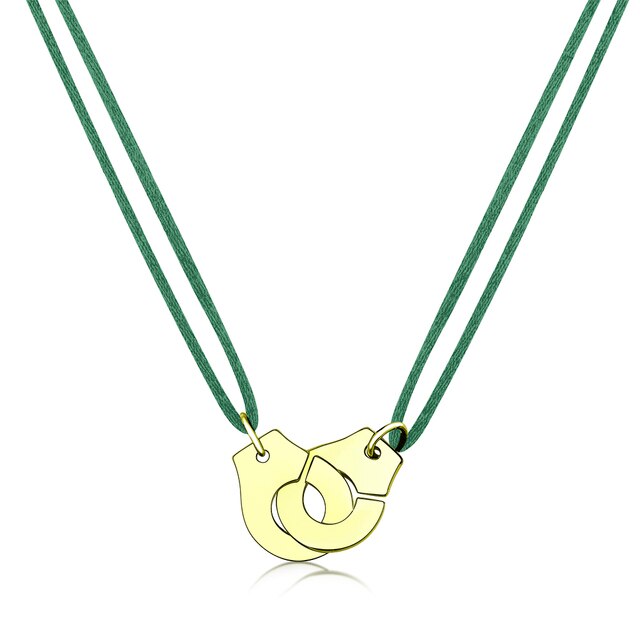 Handcuff Pendant Necklace, 925 Sterling Silver with Adjustable Cord