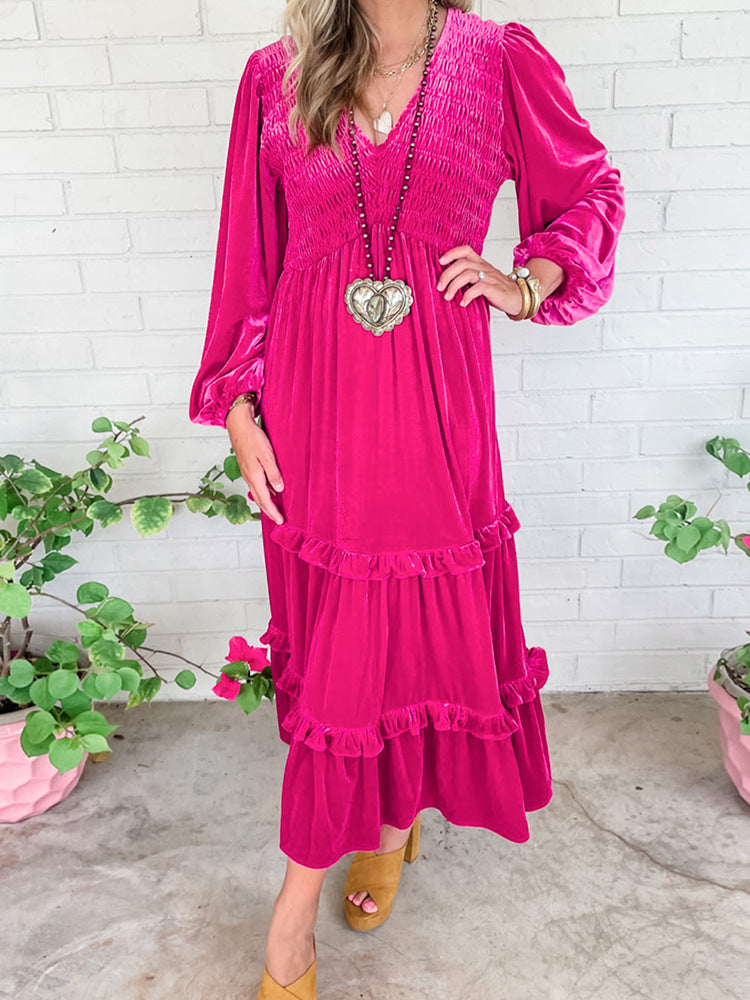 Vireous Hot Pink Velvet Dress