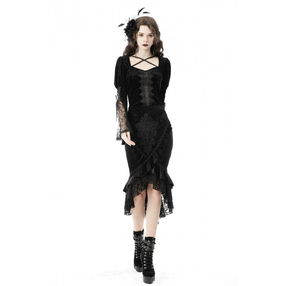 Dark In Love Zira Velvet Fishtail Midi Skirt