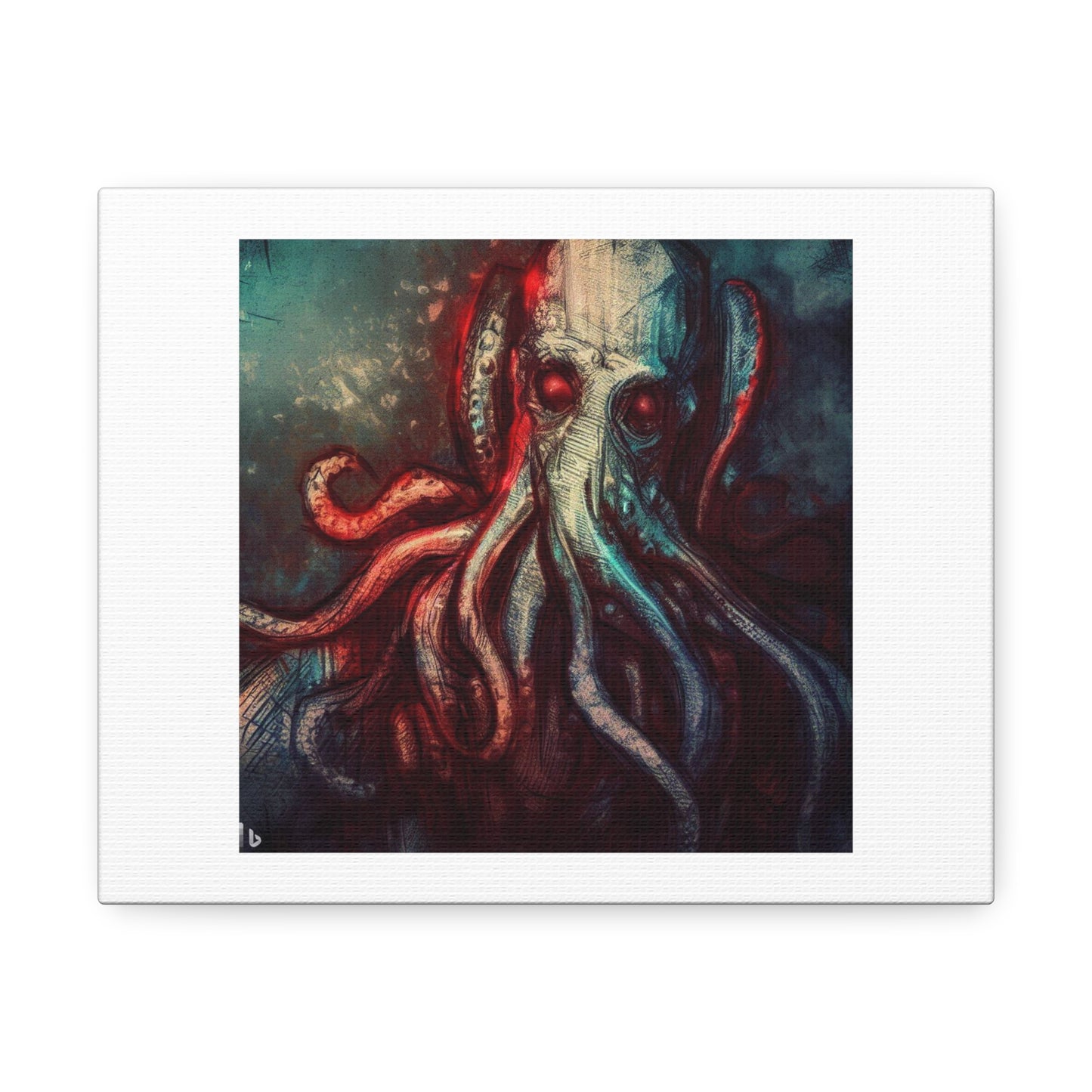 A Lovecraftian Monster With a Squid Head and Human Body Colour Sketch Rough Texture 'Designed by AI' on Canvas