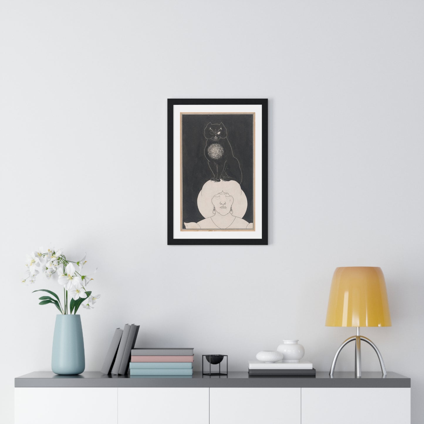 The Black Cat, for Edgar Allan Poe's 'Tales of Mystery and the Imagination' by Aubrey Vincent Beardsley, from the Original, Framed Print