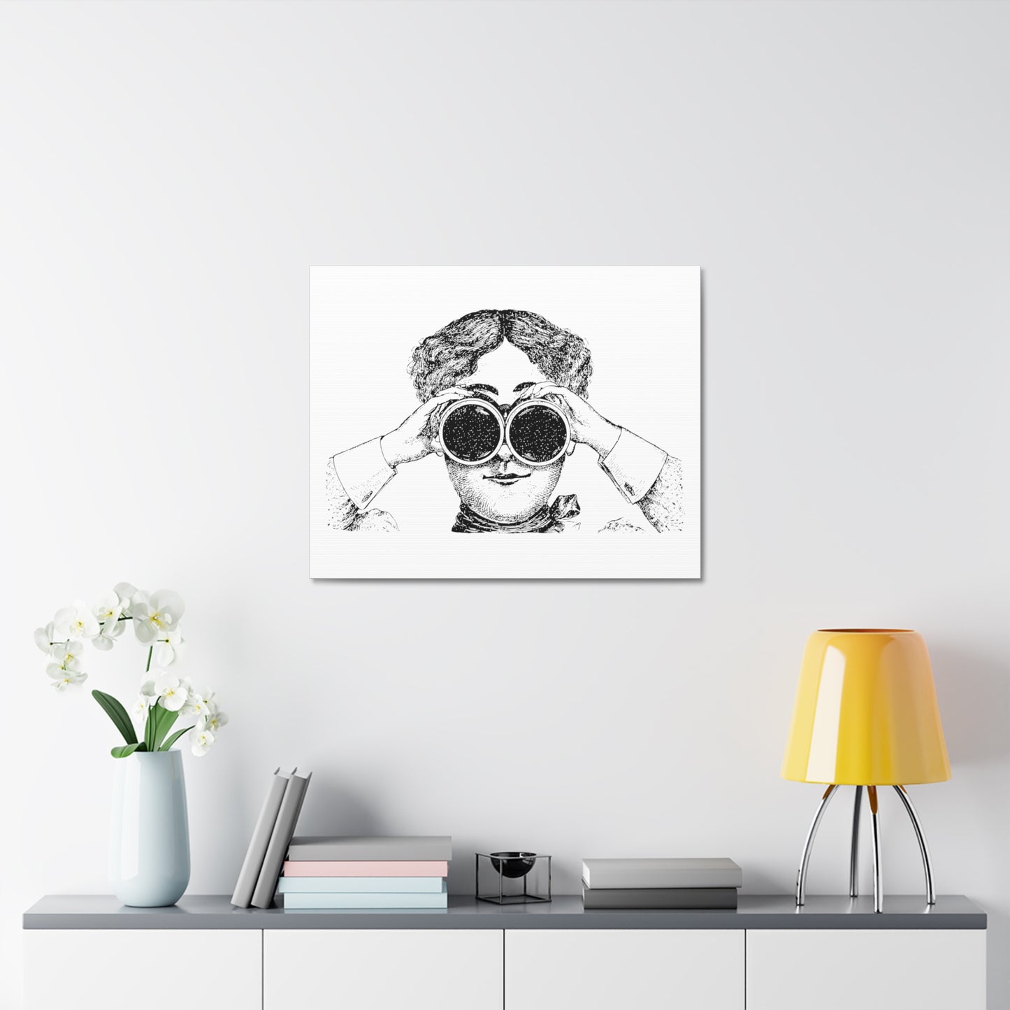 Adventurer Using Binoculars, Cartoon Art Print on Canvas