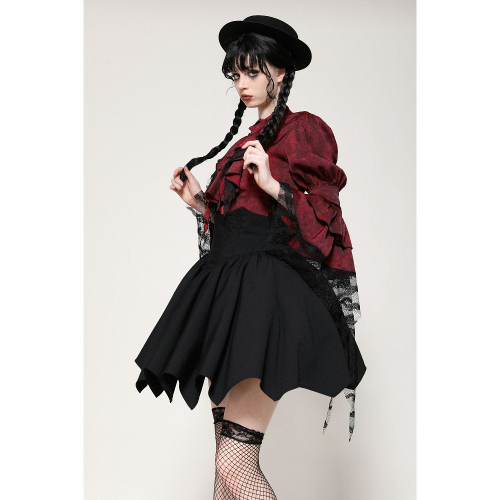 Dark in Love Vampiretta Red Distressed-Effect Frilly Blouse
