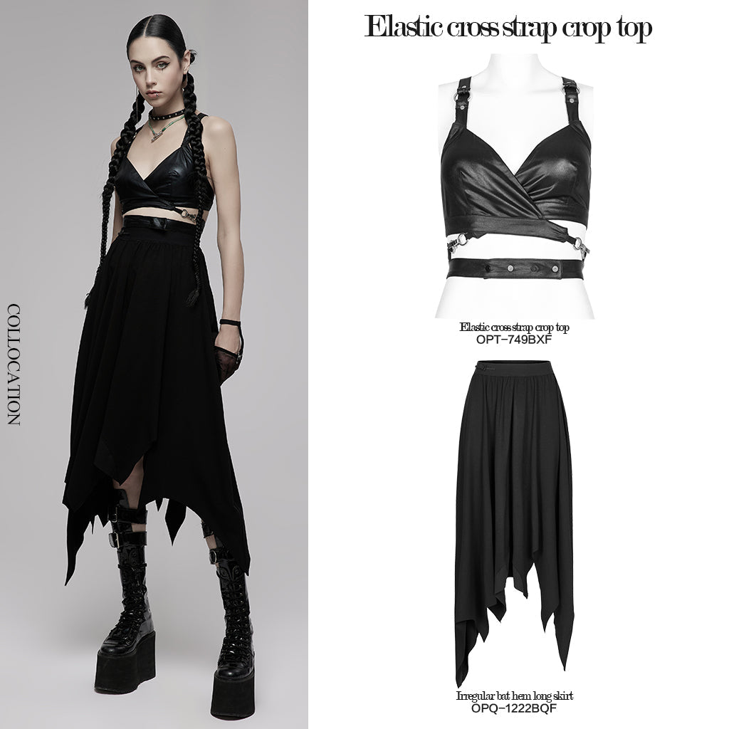 Punk Rave Nyx Elastic Cross-Strap Crop Top in Black